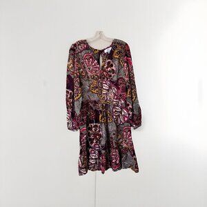 Next Purple Long Sleeve Mini V Neck Dress, Size 8 US Size 12 UK
